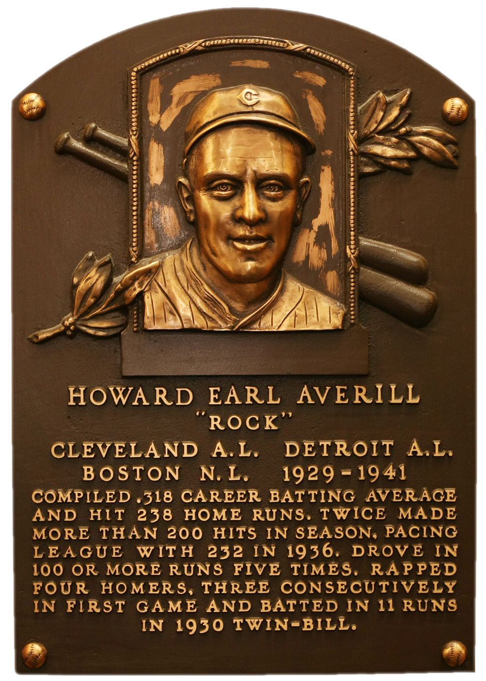 Earl Averill Hall of Fame plaque