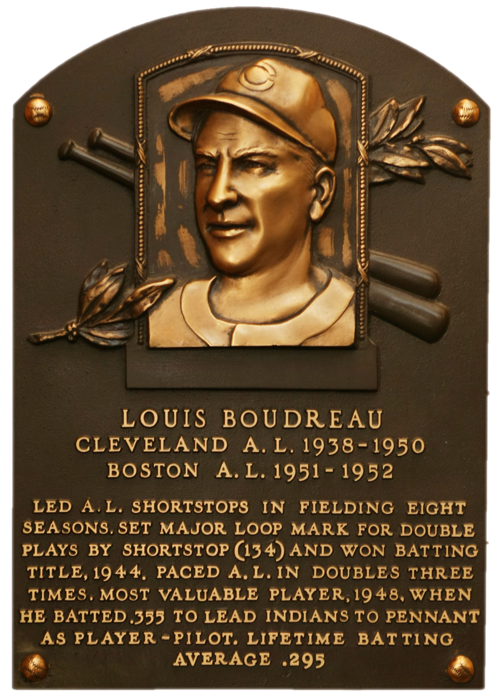 Lou Boudreau Hall of Fame plaque
