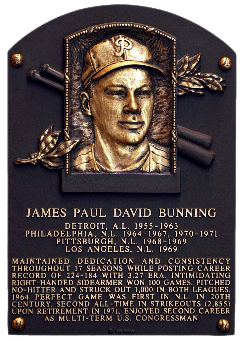 Jim Bunning Hall of Fame plaque