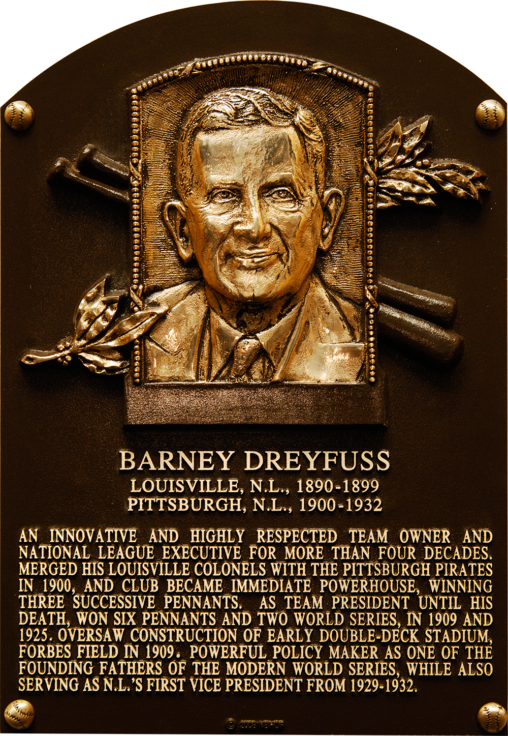 Barney Dreyfuss Hall of Fame plaque