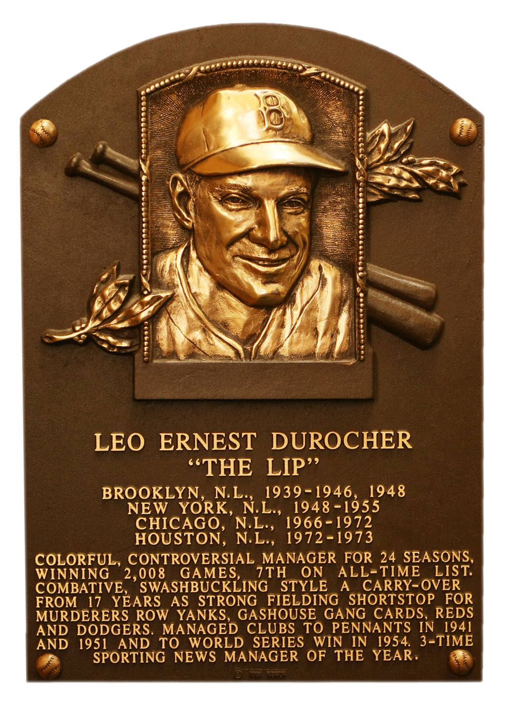Leo Durocher Hall of Fame plaque