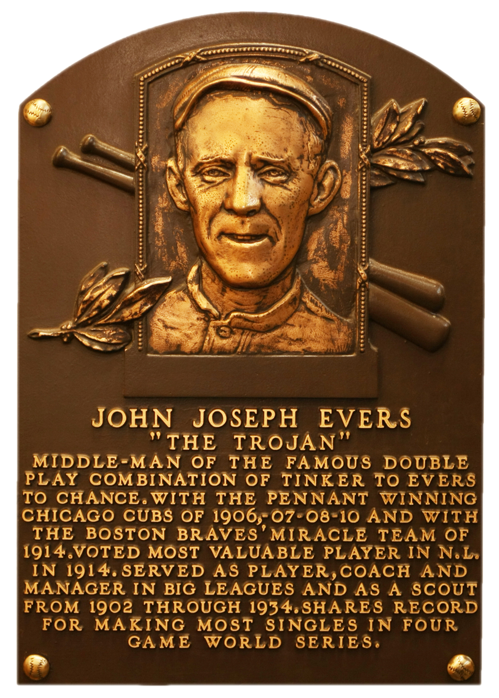 Johnny Evers Hall of Fame plaque