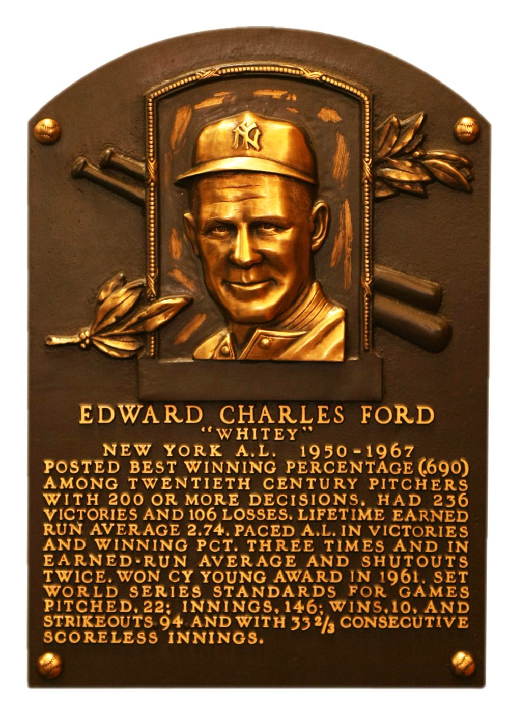 Whitey Ford Hall of Fame plaque