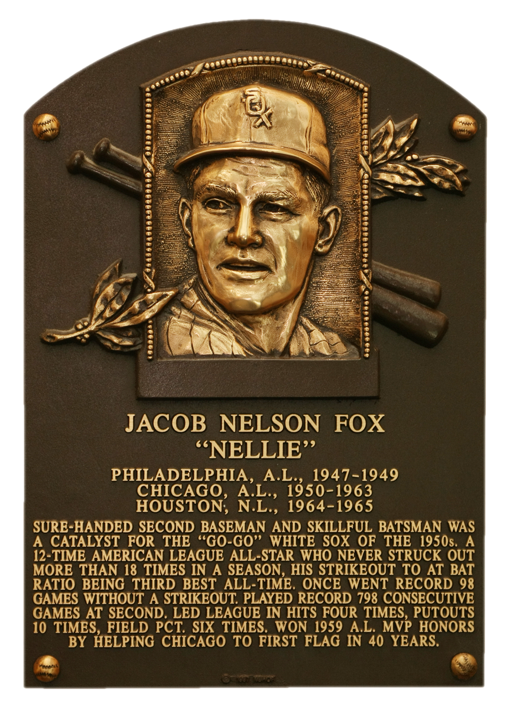 Nellie Fox Hall of Fame plaque