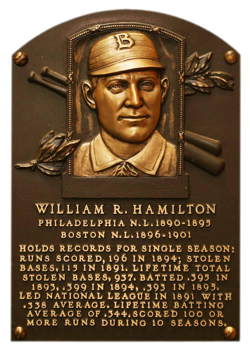 Billy Hamilton Hall of Fame plaque