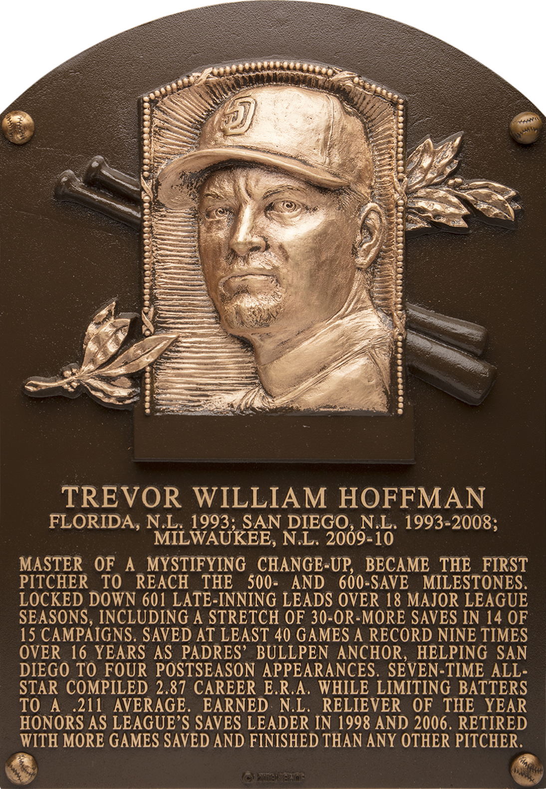 Trevor Hoffman Hall of Fame plaque