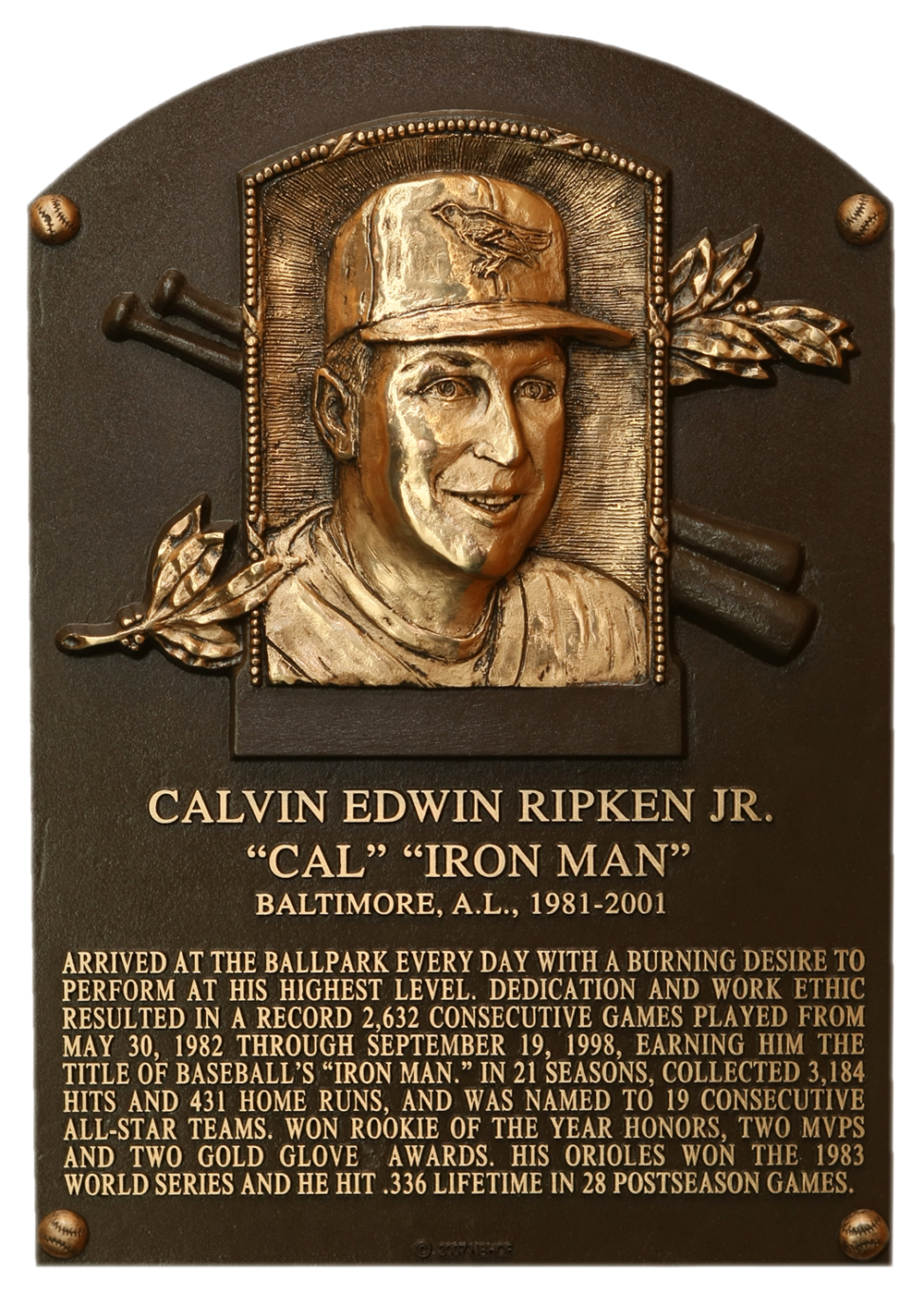 Cal Ripken Jr. Hall of Fame plaque