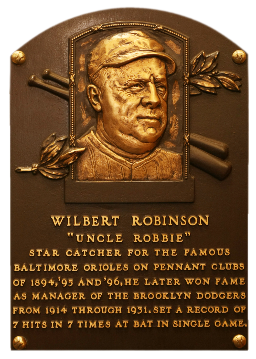 Wilbert Robinson Hall of Fame plaque
