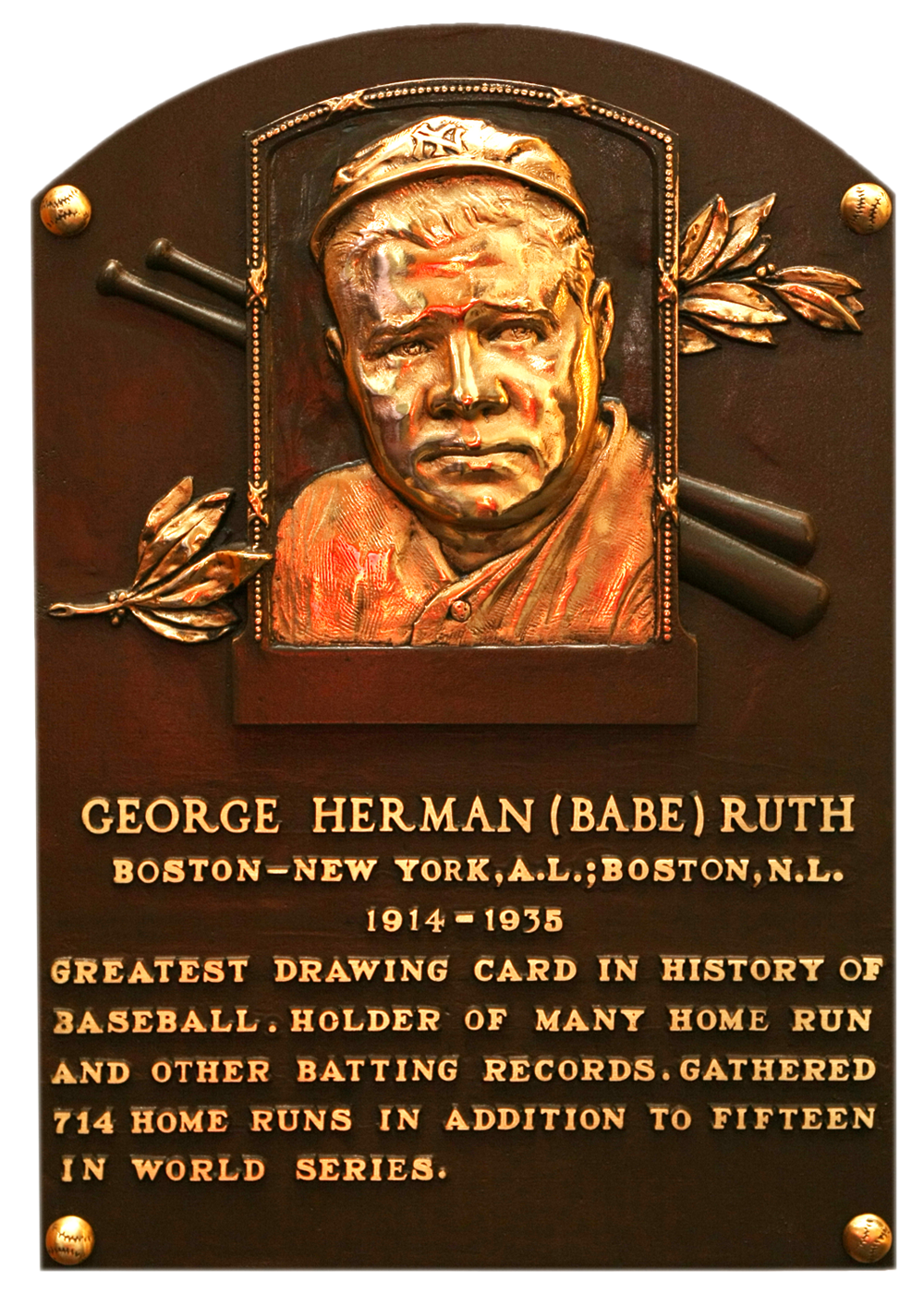 Babe Ruth Hall of Fame plaque