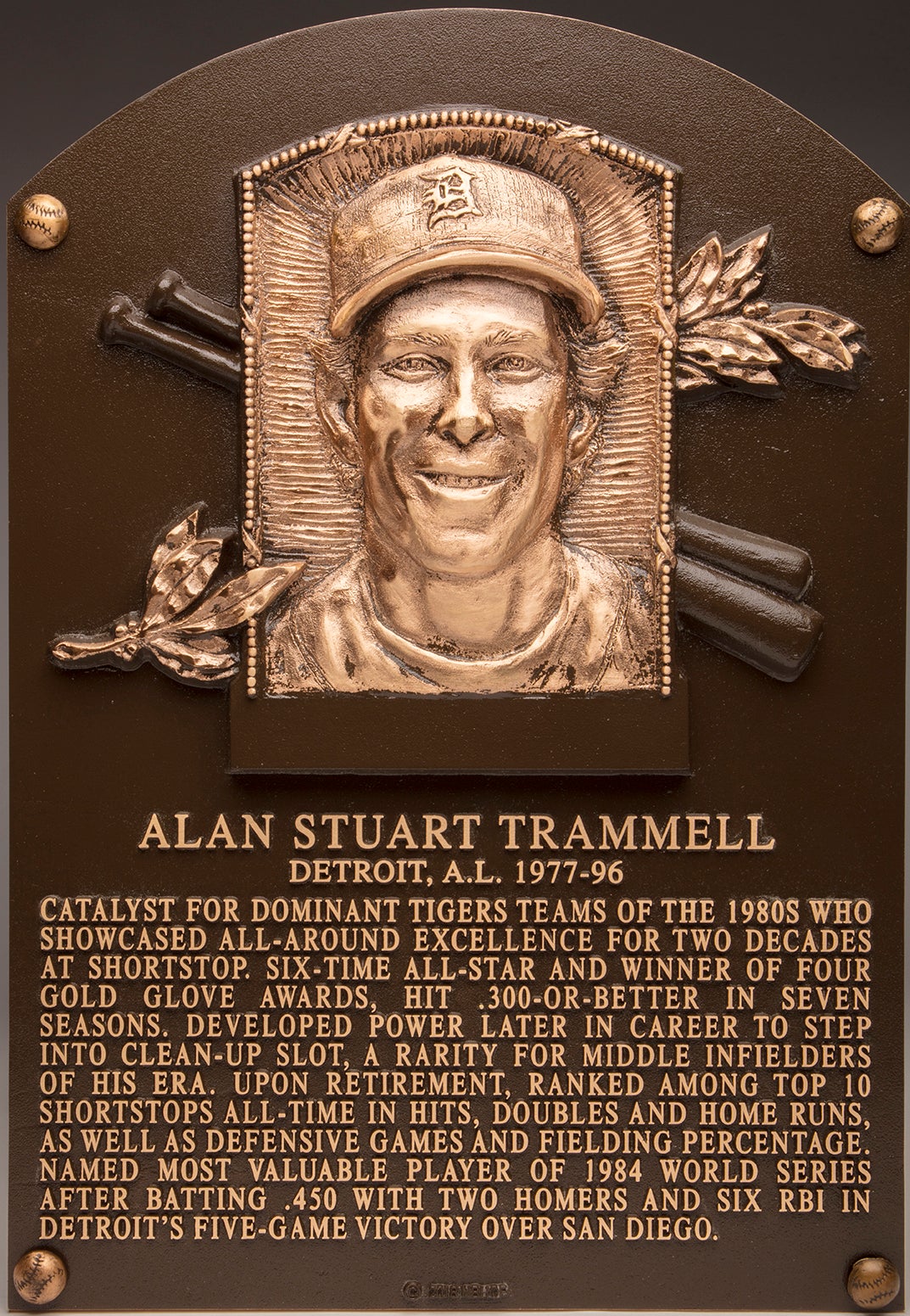 Alan Trammell Hall of Fame plaque