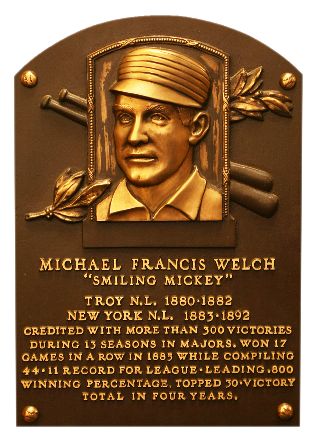 Mickey Welch Hall of Fame plaque