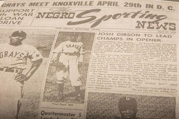 During World War II, the Negro Sporting News – dedicated to coverage of Black athletes, was published. Newspapers and periodicals were the primary way Black athletic accomplishments were disseminated for decades. (Milo Stewart Jr./National Baseball Hall of Fame and Museum)