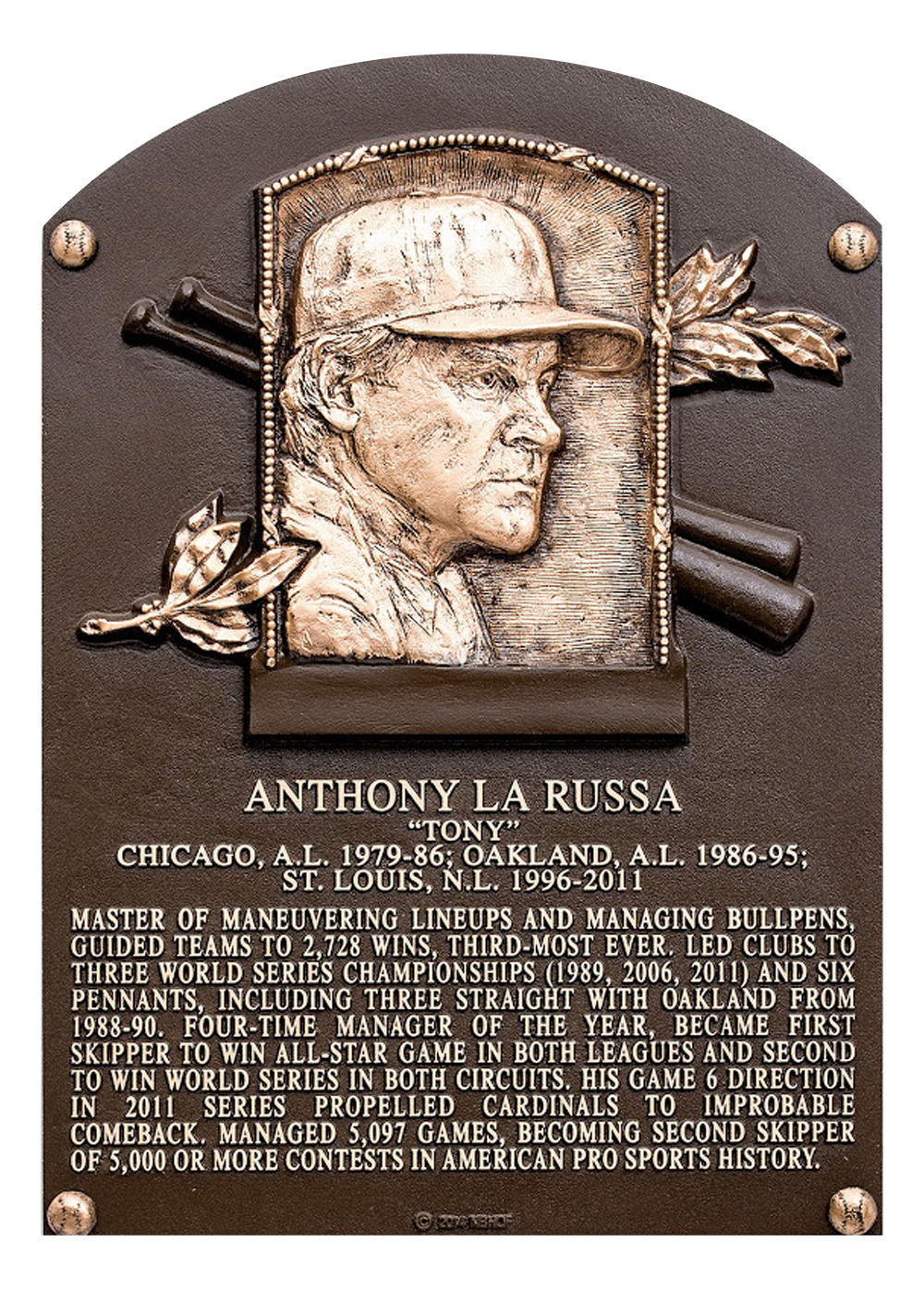 Tony La Russa Hall of Fame plaque