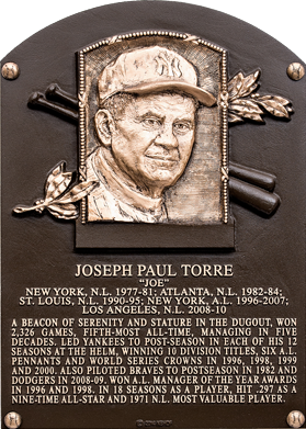 Joe Torre Hall of Fame plaque