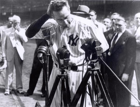 Lou Gehrig speaking at Yankee Stadium