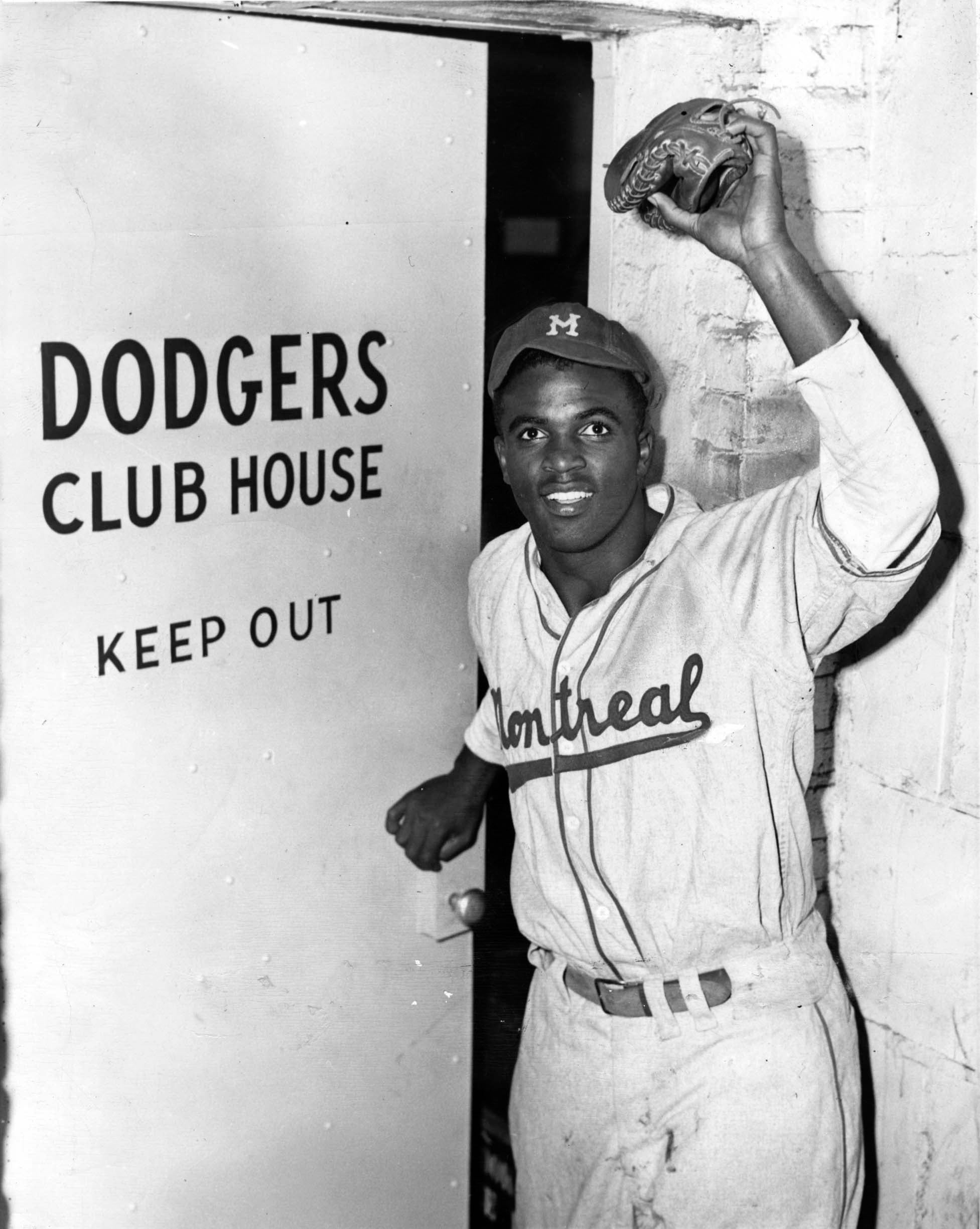 Jackie Robinson outside the Dodgers clubhouse.