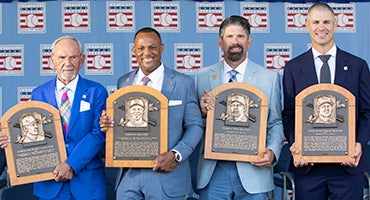 Jim Leyland, Adrian Beltré, Todd Helton and Joe Mauer at 2024 Induction Ceremony