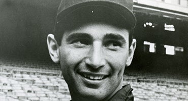 Black and white photograph of Sandy Koufax