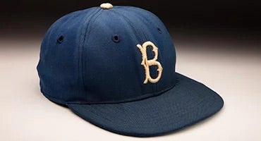 Brooklyn cap worn by Jackie Robinson in 1955 World Series