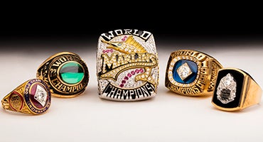 Sampling of World Series rings in Hall of Fame collection