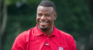 Ken Griffey Jr. wearing Hall of Fame polo