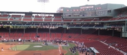 The field at Fenway Park viewed from the top of the Green Monster