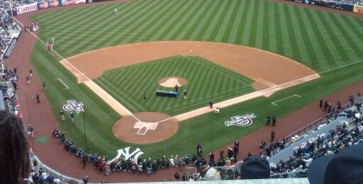 The field at Yankee Stadium from the Upper Deck behind home plate
