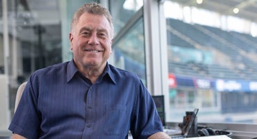 Tom Hamilton in press box