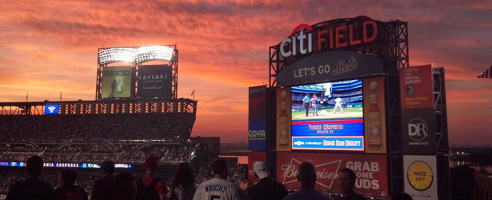 The Scoreboard at Citi Field at sunset