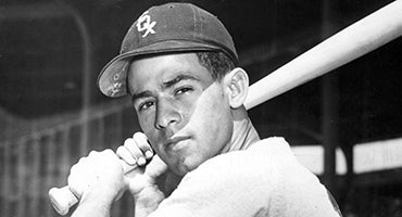 Batting portrait of Luis Aparicio in White Sox uniform