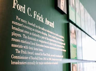 Ford C. Frick Award display in Scribes and Mikemen exhibit