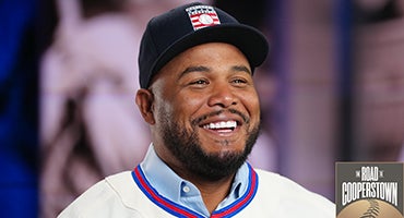 Andruw Jones wearing Hall of Fame cap