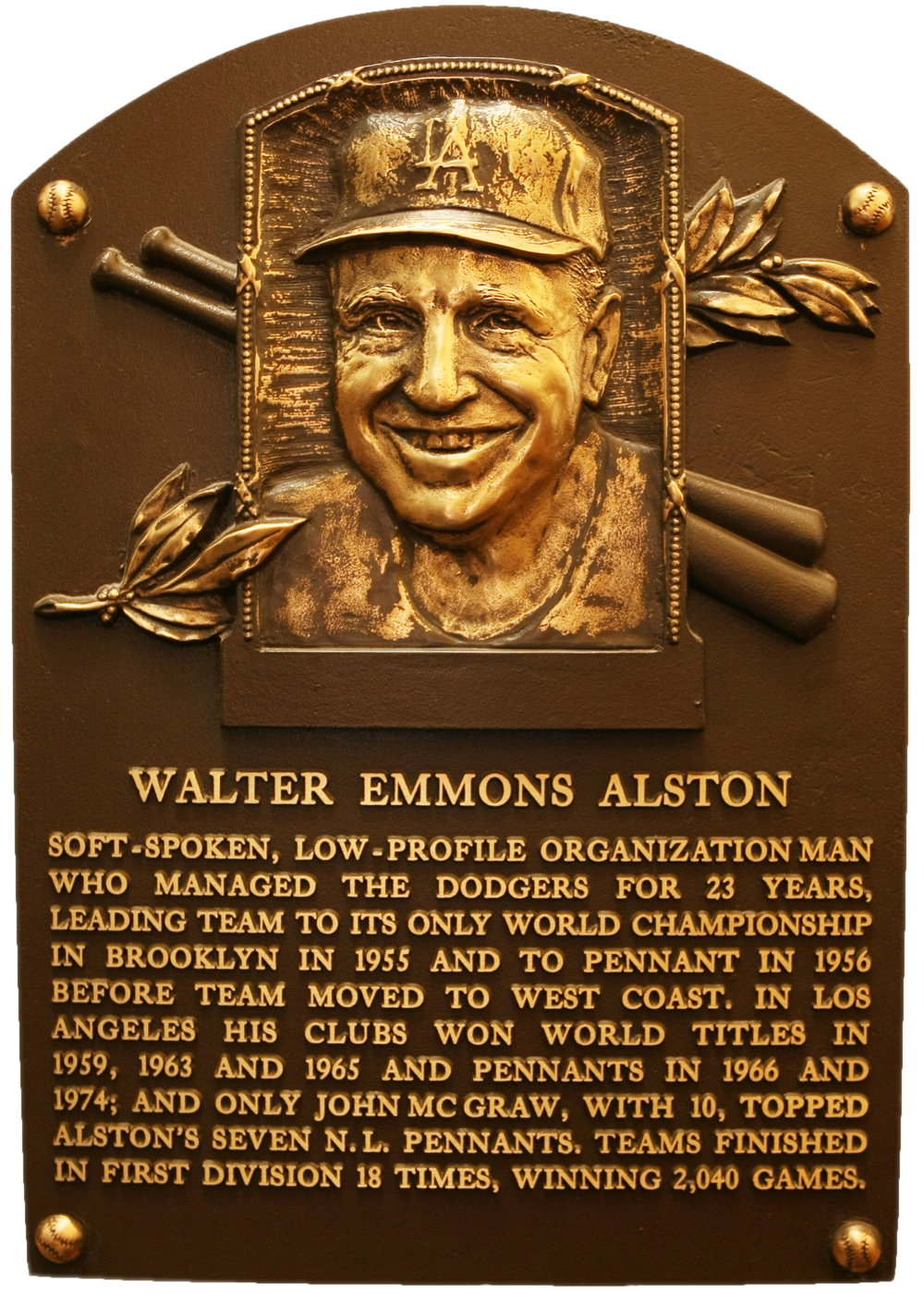 Walter Alston Hall of Fame plaque