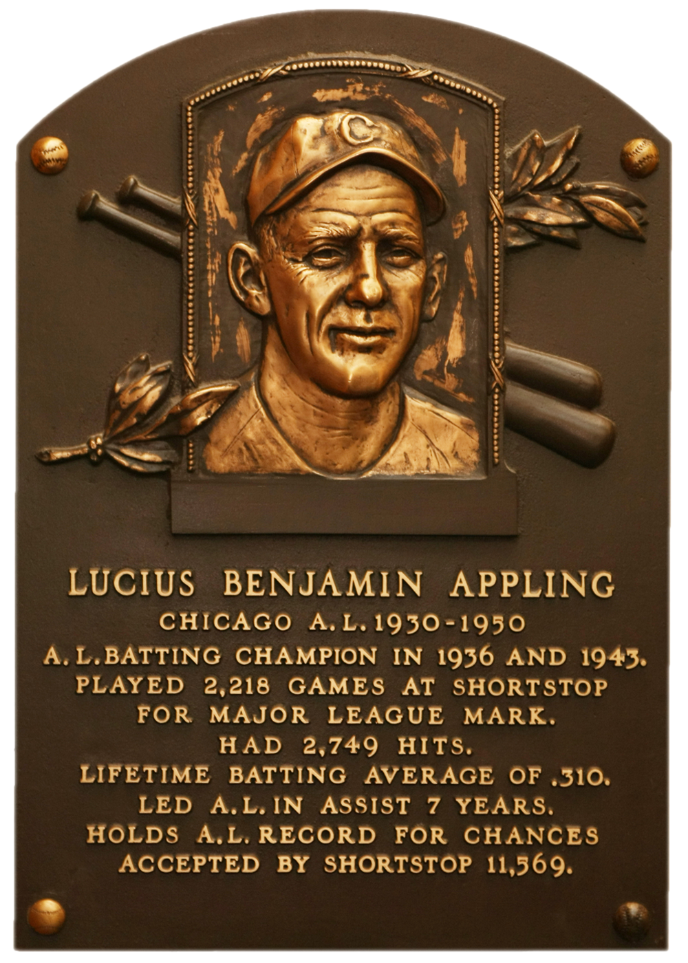 Luke Appling Hall of Fame plaque