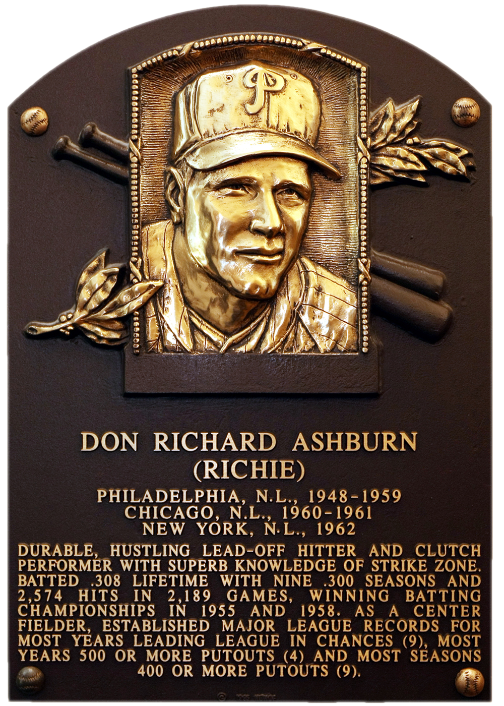 Richie Ashburn Hall of Fame plaque