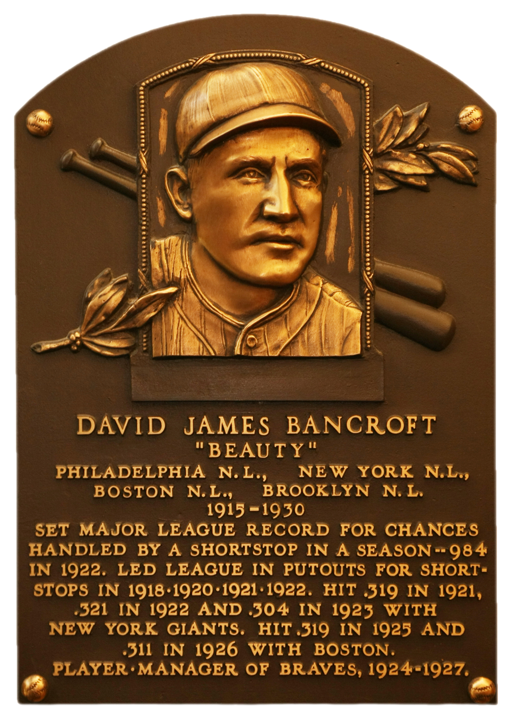 Dave Bancroft Hall of Fame plaque