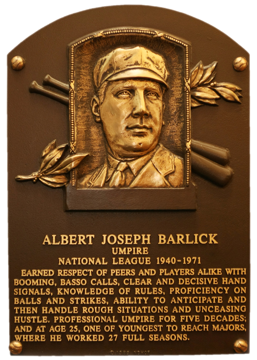 Al Barlick  Hall of Fame plaque