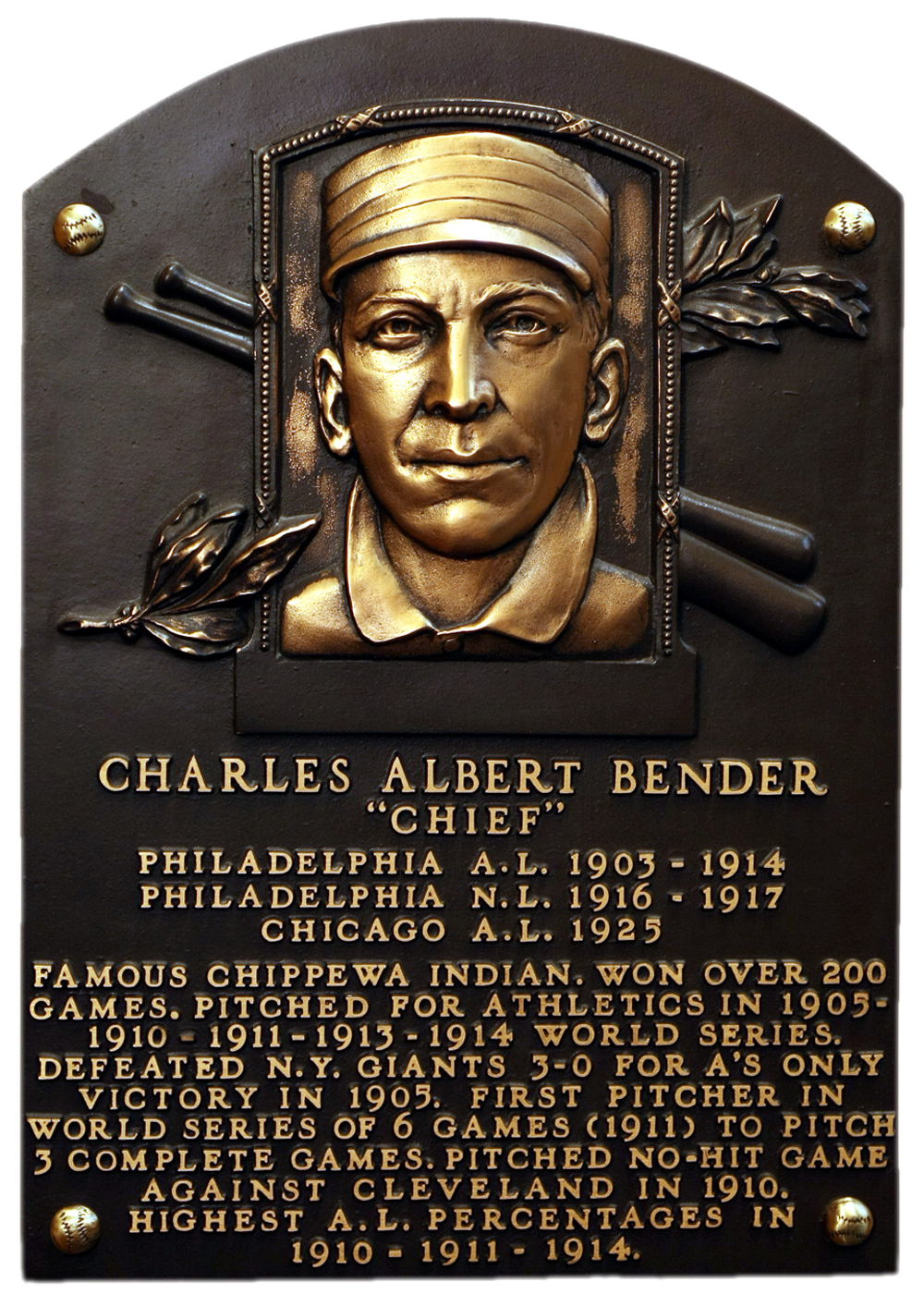 Charles Bender Hall of Fame plaque