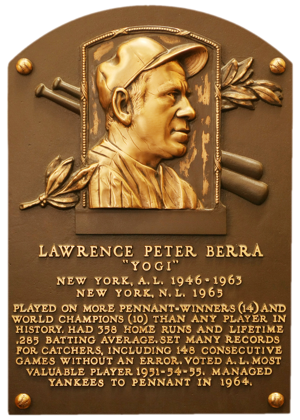 Yogi Berra Hall of Fame plaque
