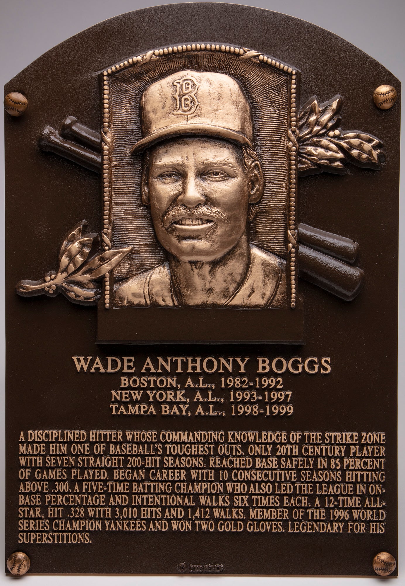 Wade Boggs Hall of Fame plaque