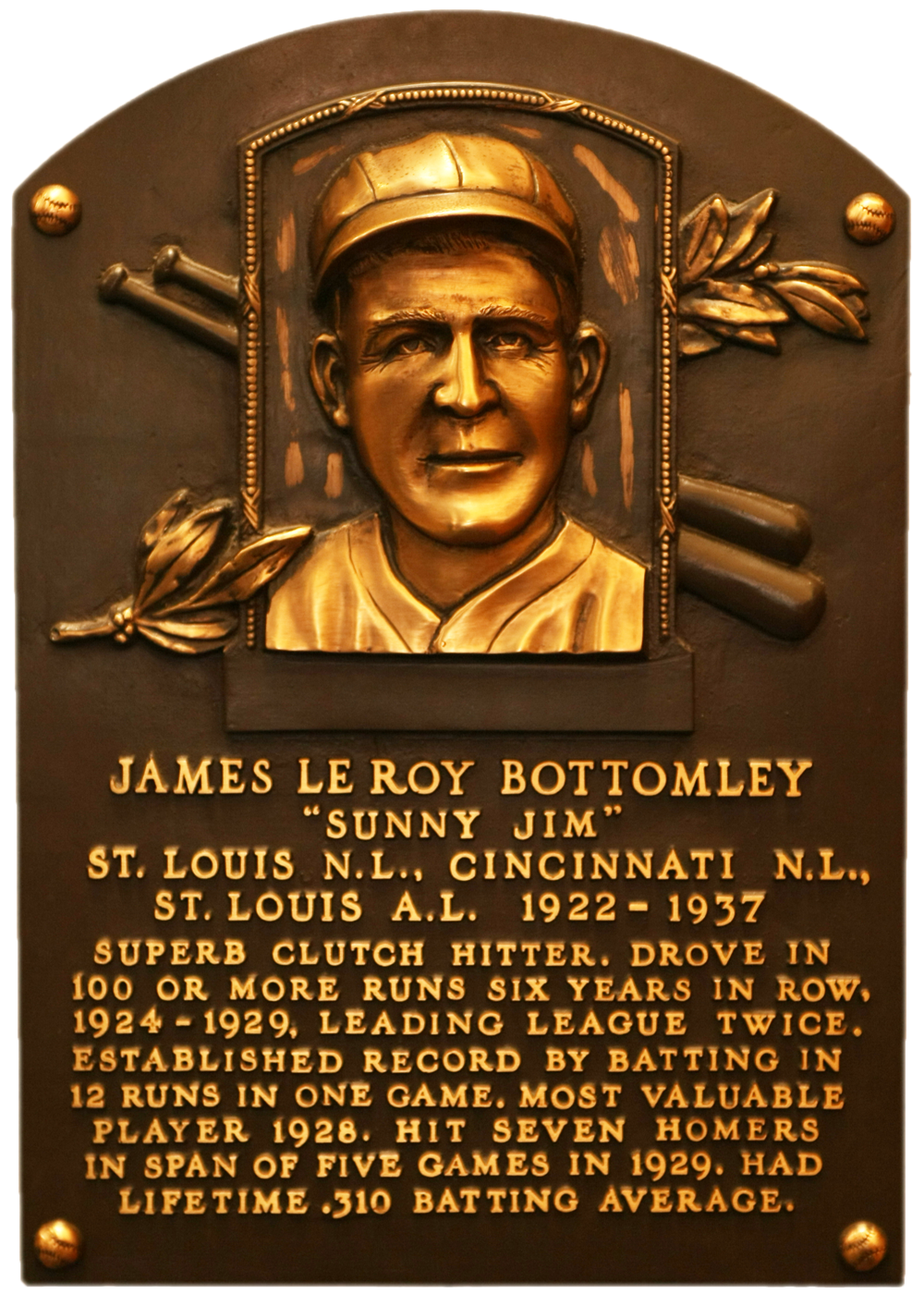 Jim Bottomley Hall of Fame plaque