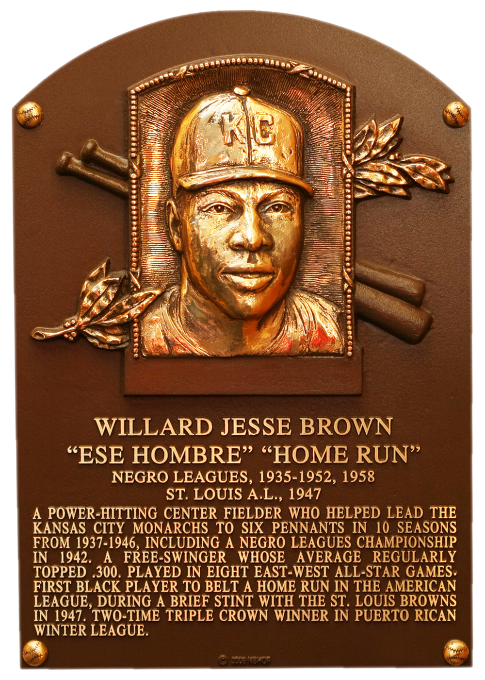 Willard Brown Hall of Fame plaque