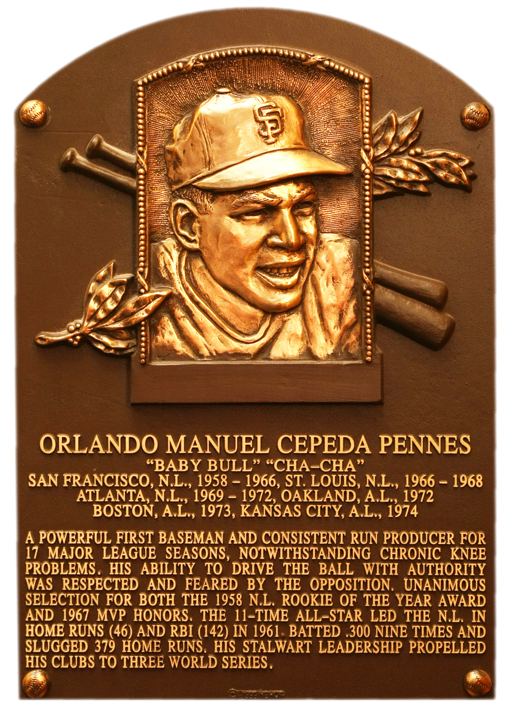 Orlando Cepeda Hall of Fame plaque
