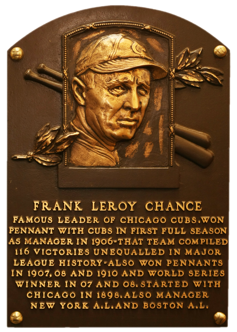 Frank Chance Hall of Fame plaque