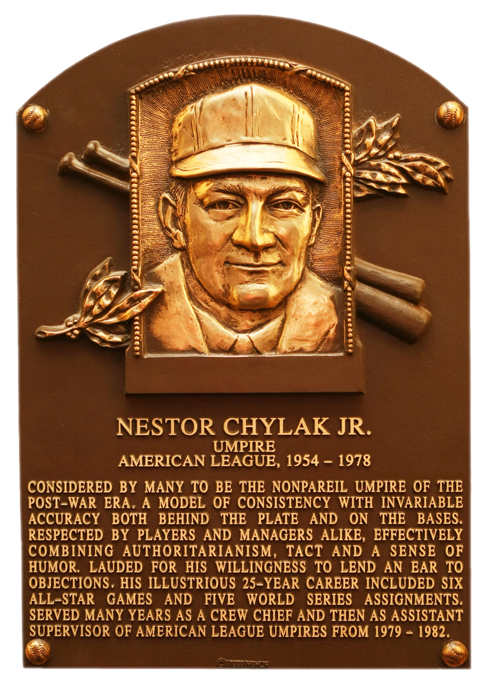 Nestor Chylak Hall of Fame plaque