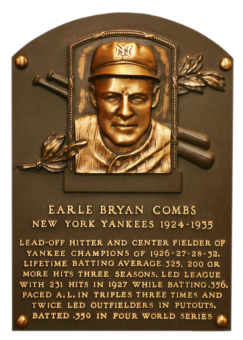 Earle Combs Hall of Fame plaque