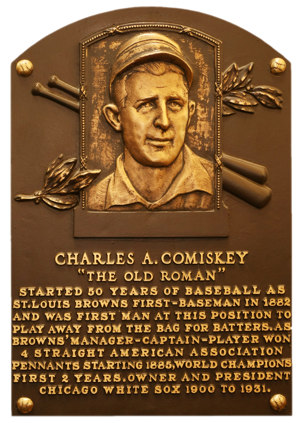 Charles Comiskey Hall of Fame plaque