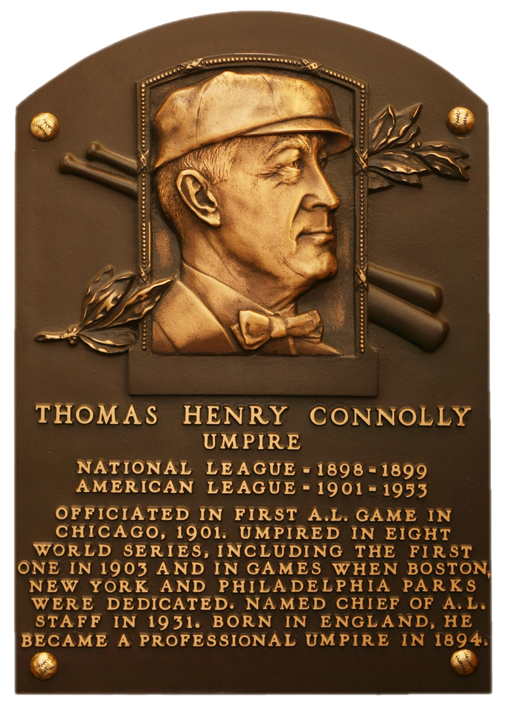 Tom Connolly Hall of Fame plaque