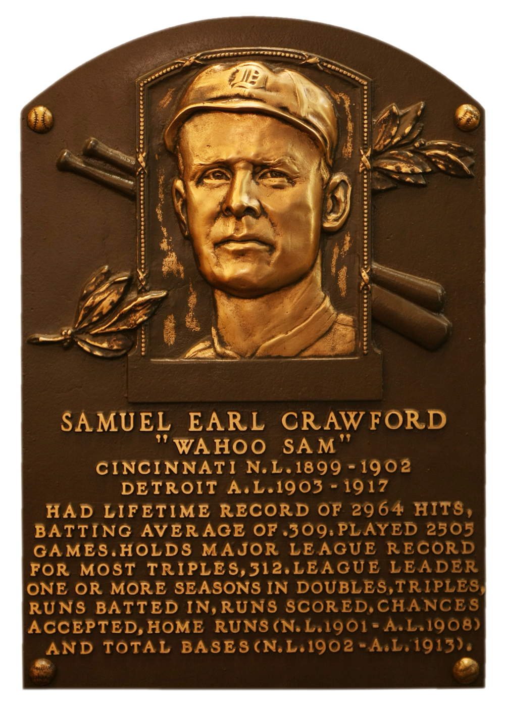 Sam Crawford Hall of Fame plaque