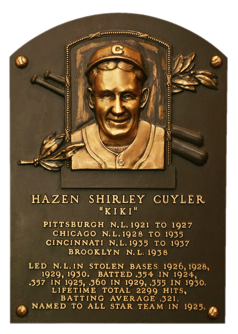 Kiki Cuyler Hall of Fame plaque